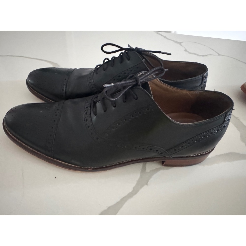 Johnston & Murphy‎ Mens 13M Black Leather Cap Toe Brogue Oxford Shoes